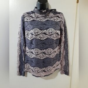 Coquette style Top Lace Blouse High Neck Bow Long Sleeve Elegant Romantic 38